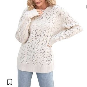 Sweaters Hollow Out Cute Heart Knitted Sweater Solid Loose Casual Pullover Large